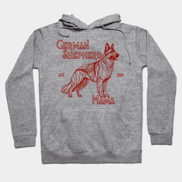 German Shepherd Mama - Red Line Art Design Hoodie by RCRICK64